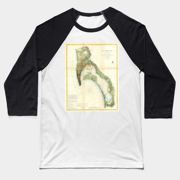 Vintage Map of The San Diego Bay (1857) Baseball T-Shirt by Bravuramedia